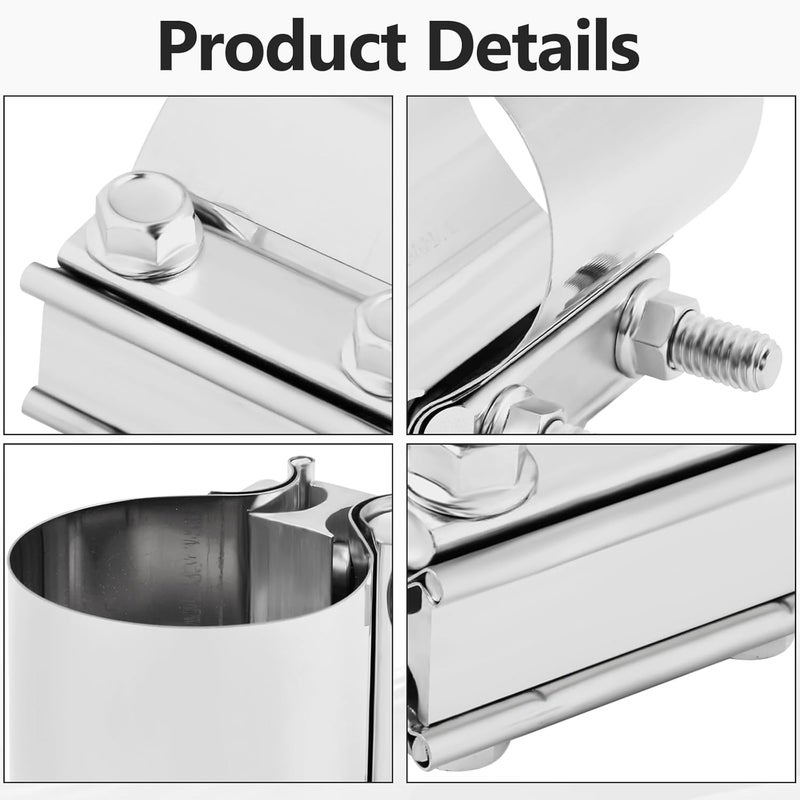 BIGREAT T304 Stainless Steel 2.25'' Inch Exhaust Clamp,2 1/4 Inch Butt Joint Exhaust Seal Band Clamp Sleeve Coupler Universal For Exhaust System 2PCS Polished - Image 3